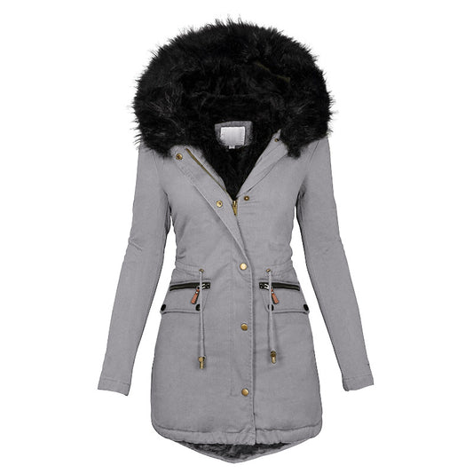 Dames Pluche Capuchon Parka's Winter Warme Dikke Rits Jassen Casual Middellange Effen Gesp Zakken Jas Buitenkleding Kleding