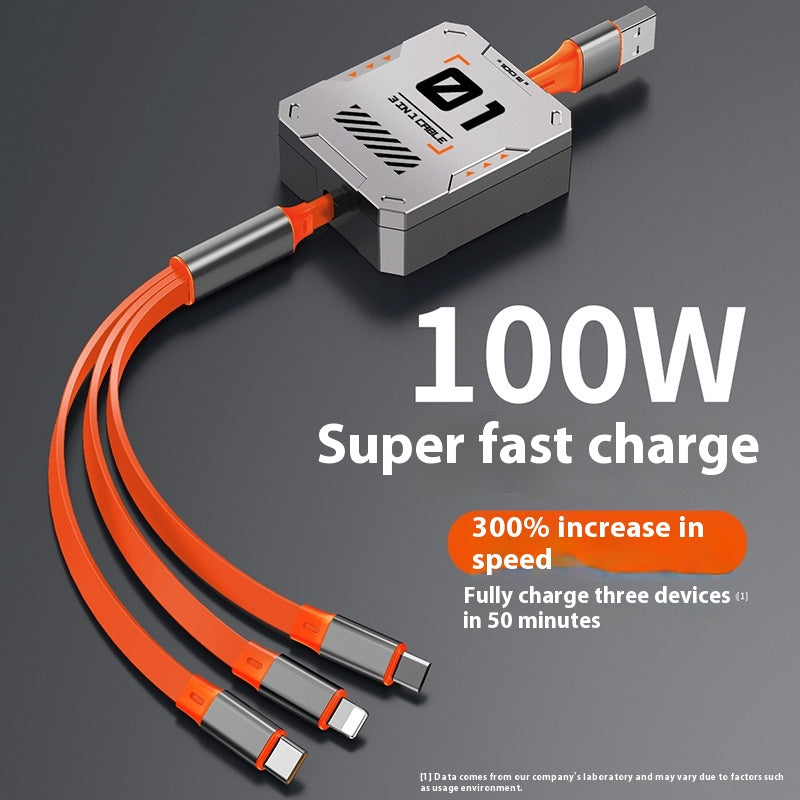 Data Cable Three-in-one 100W Super Fast Charge Telescopic One Drag Three