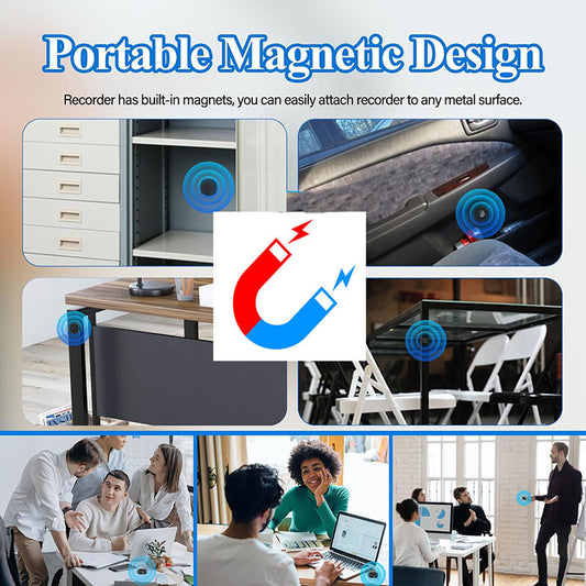 Magnetisch spraakgestuurd opnameapparaat, MP3-spraakopnames met microfoon, 60 uur continue draagbare audiorecorders voor werk, lezingen, vergaderingen, interviews, kleine USB-C-audiorecorder