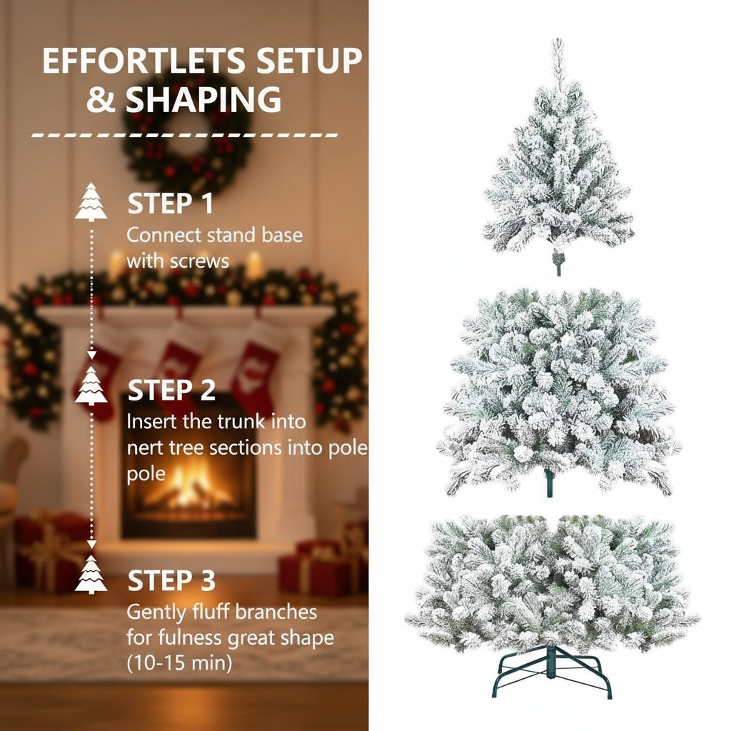 4FT Snowy Christmas Tree With Pine Cones 21 Real Pinecones & 366 Tips, Full Shape With Sturdy Metal Stand Premium PVC Holiday Decor