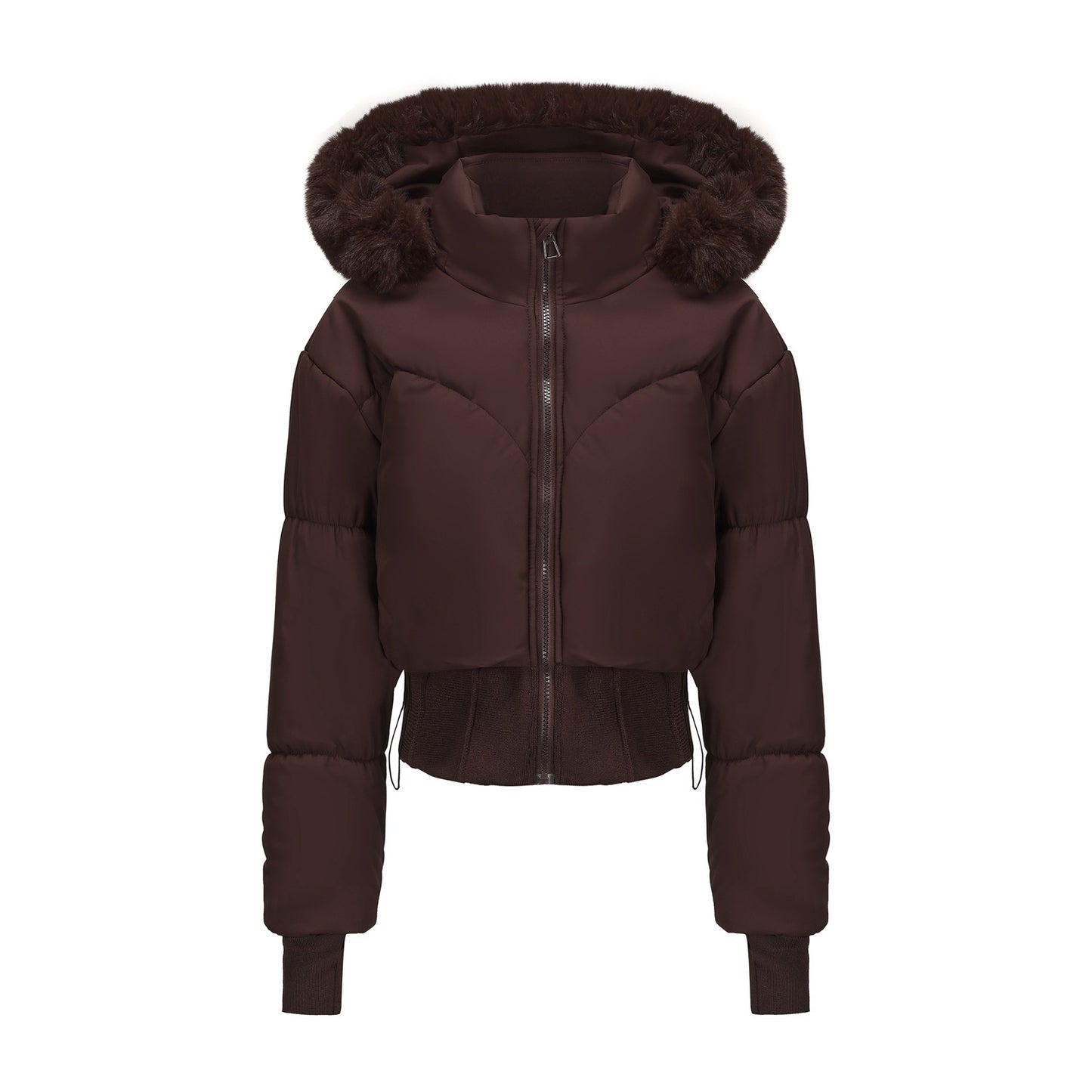 Women's Waist-tight Big Fur Collar Hooded Short Cotton Jacket