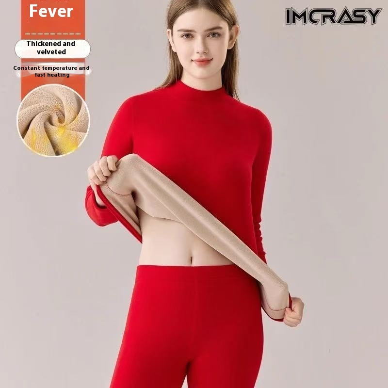 Thickened High-necked Lambswool Dralon Thermal Underwear Women's Suit