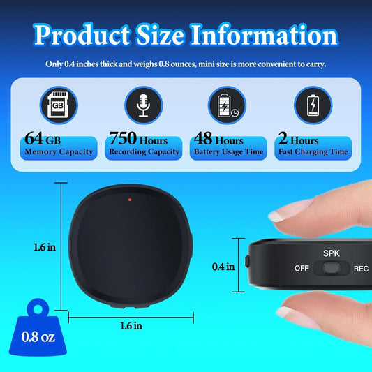 64GB digitale spraakrecorder, spraakgestuurde recorder voor lezingen en vergaderingen, 3-in-1 draagbare audiorecorder, magnetische bandrecorder, opnameapparaat met luidspreker, directe weergave en hoofdtelefoonweergave
