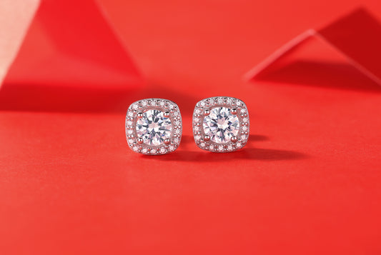 Vierkante oorbellen - bezet met 0,5 karaat hoogwaardige Moissanite S925 zilver en platina vergulde oorbellen, een modieus en trendy accessoire dat kan worden getest met een diamantpen