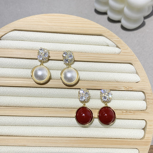 Franse retro parel zirkoon oorbellen