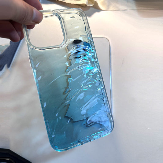 Nieuwe Ins telefoonhoesje met vervaagd blauw waterpatroon