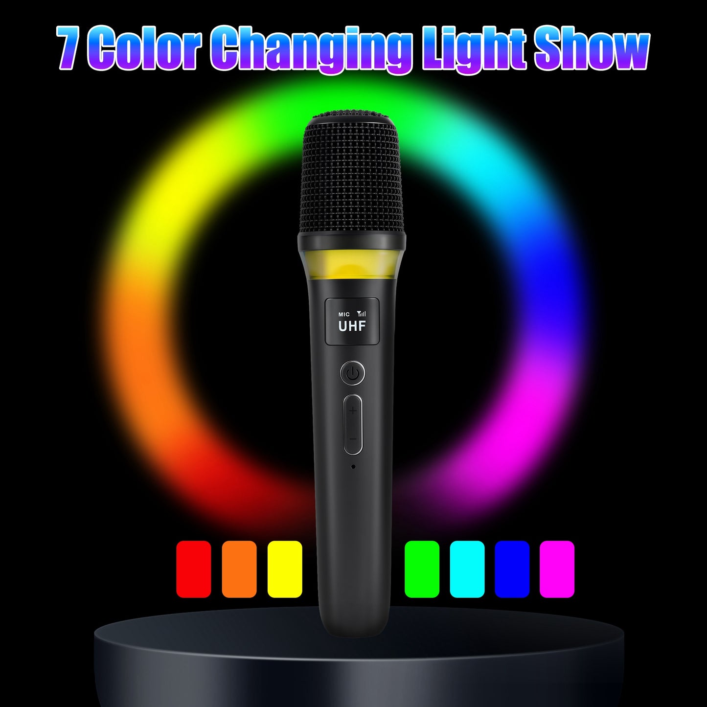 2Pc 2.4G Wireless Microphones UHF Wireless Microphones Metal Handheld Dynamic Mics With 164FT Range RGB Light For Karaoke Party DJ Wedding Speech Outdoor Events