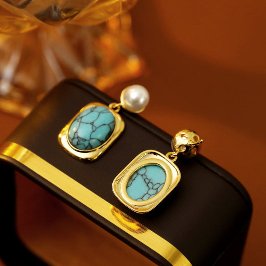 Franse vintage ovale turquoise pareloorbellen