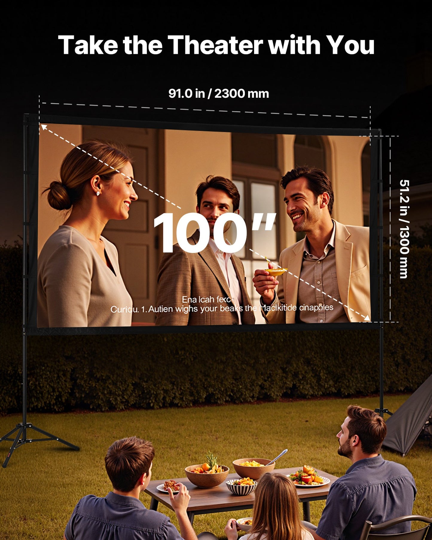 Tripod Projector Screen With 2 Stands 100 Inch 160° Wide Angle 4K HD 16:9