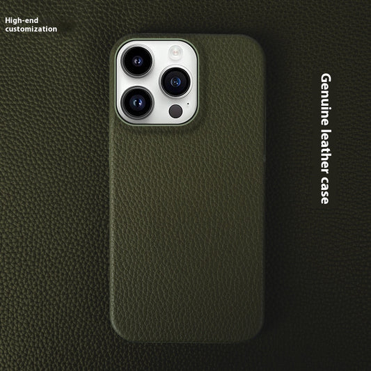 Eenvoudige effen leren halfpack telefoonhoesje