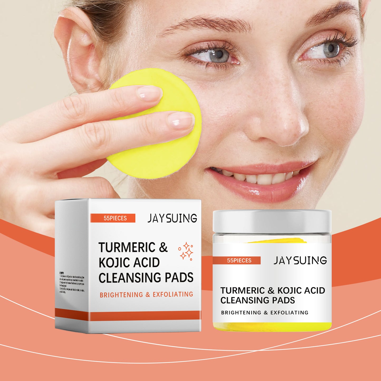 Jaysuing Turmeric Kojic Acid Cleansing Pad Gentle Cleansing Facial Skin Pore Lightening Acne Spots Cleansing Pad