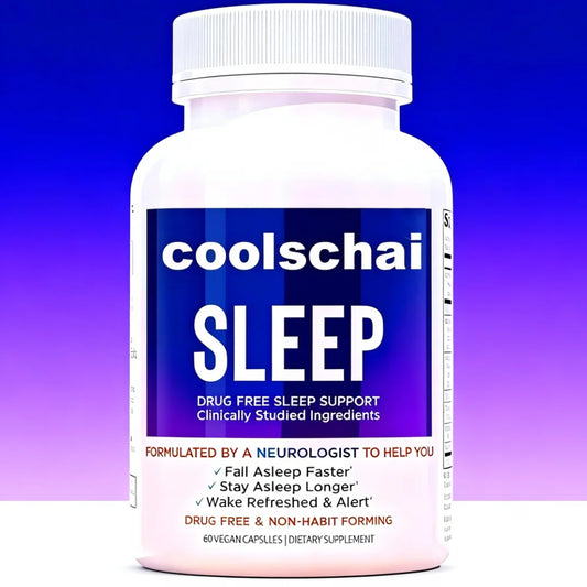 Coolschai Slaapmiddel voor Volwassenen, Melatonine 5 mg met magnesiumglycinaat, slaapbevorderende valeriaan en ashwagandha, niet-verslavend slaapsupplement, 60 capsules, voldoende voor 30 dagen