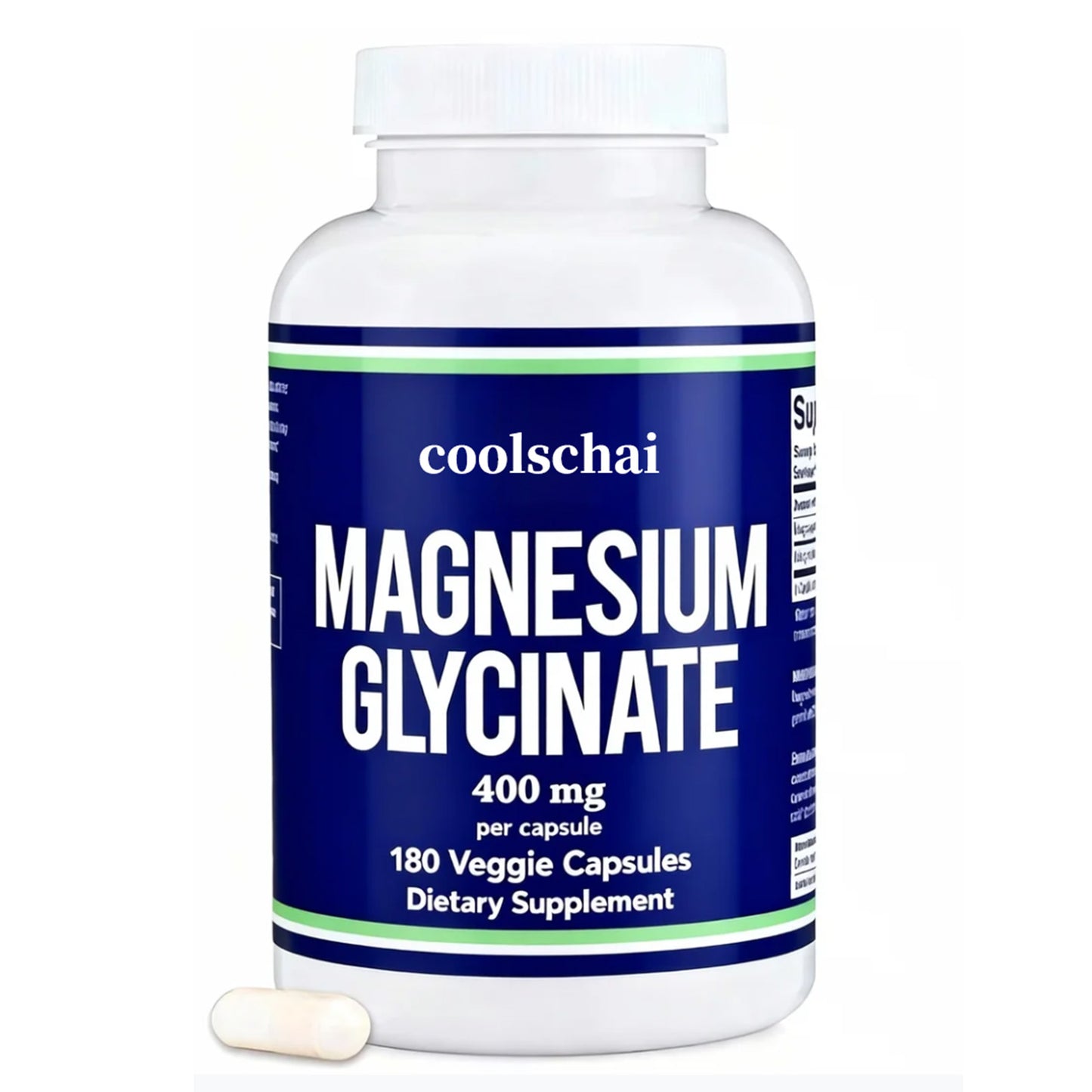 Coolschai Magnesiumglycinaat 400 mg | 180 capsules | Ondersteuning voor slaap, spieren en hart | Veganistisch, onafhankelijk getest, glutenvrij, GMO-vrij