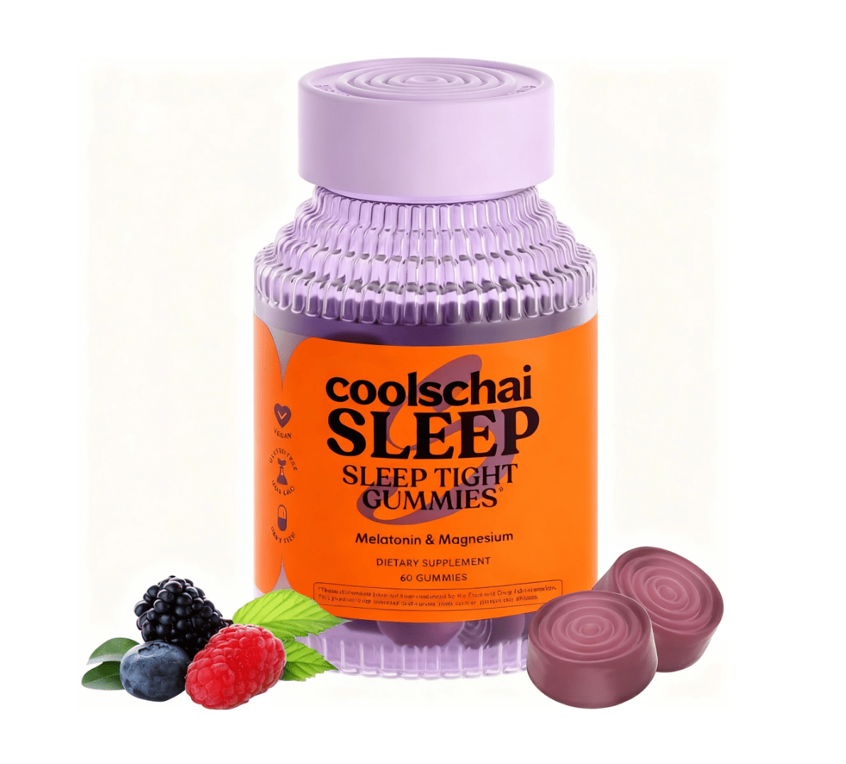 Coolschai Sleep Gummies with 5mg Melatonin, Elderberry, Magnesium, L-Theanine, Chamomile and Lavender, Drug-Free Nighttime Sleep Aid, Gluten Free, Gelatin Free, Non GMO, Berry Flavored (60 Count)
