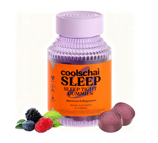 Coolschai Sleep Gummies with 5mg Melatonin, Elderberry, Magnesium, L-Theanine, Chamomile and Lavender, Drug-Free Nighttime Sleep Aid, Gluten Free, Gelatin Free, Non GMO, Berry Flavored (60 Count)