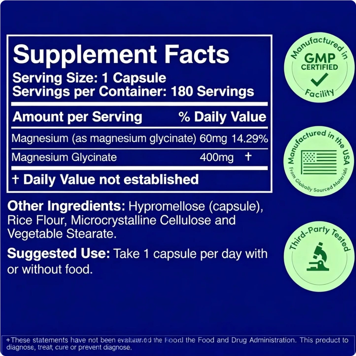 Coolschai Magnesiumglycinaat 400 mg | 180 capsules | Ondersteuning voor slaap, spieren en hart | Veganistisch, onafhankelijk getest, glutenvrij, GMO-vrij