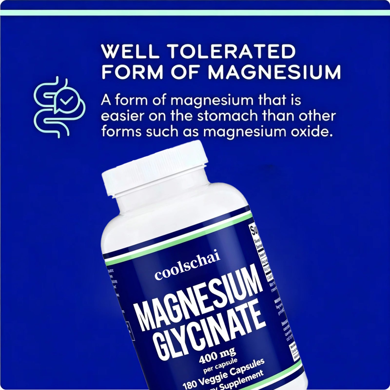 Coolschai Magnesium Glycinate 400mg | 180 Capsules | Sleep, Muscle, & Heart Support | Vegan, Third Party Tested, Gluten Free, Non-GMO