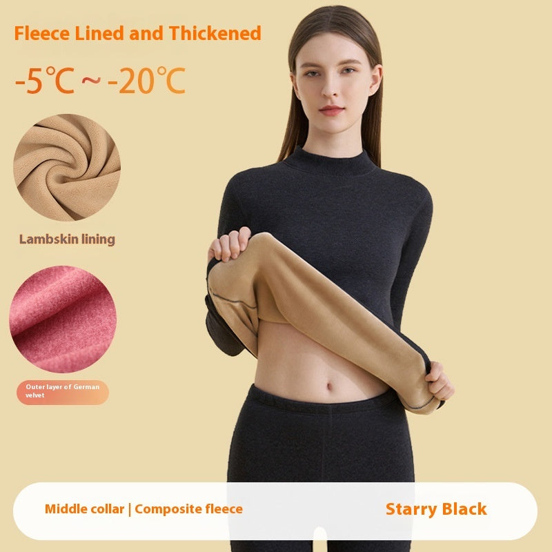 Thickened High-necked Lambswool Dralon Thermal Underwear Women's Suit