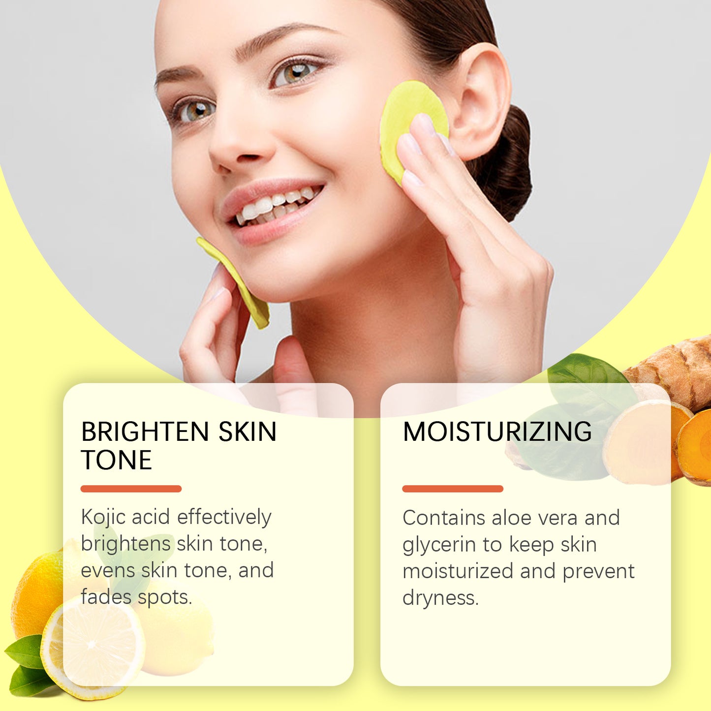 Jaysuing Turmeric Kojic Acid Cleansing Pad Gentle Cleansing Facial Skin Pore Lightening Acne Spots Cleansing Pad