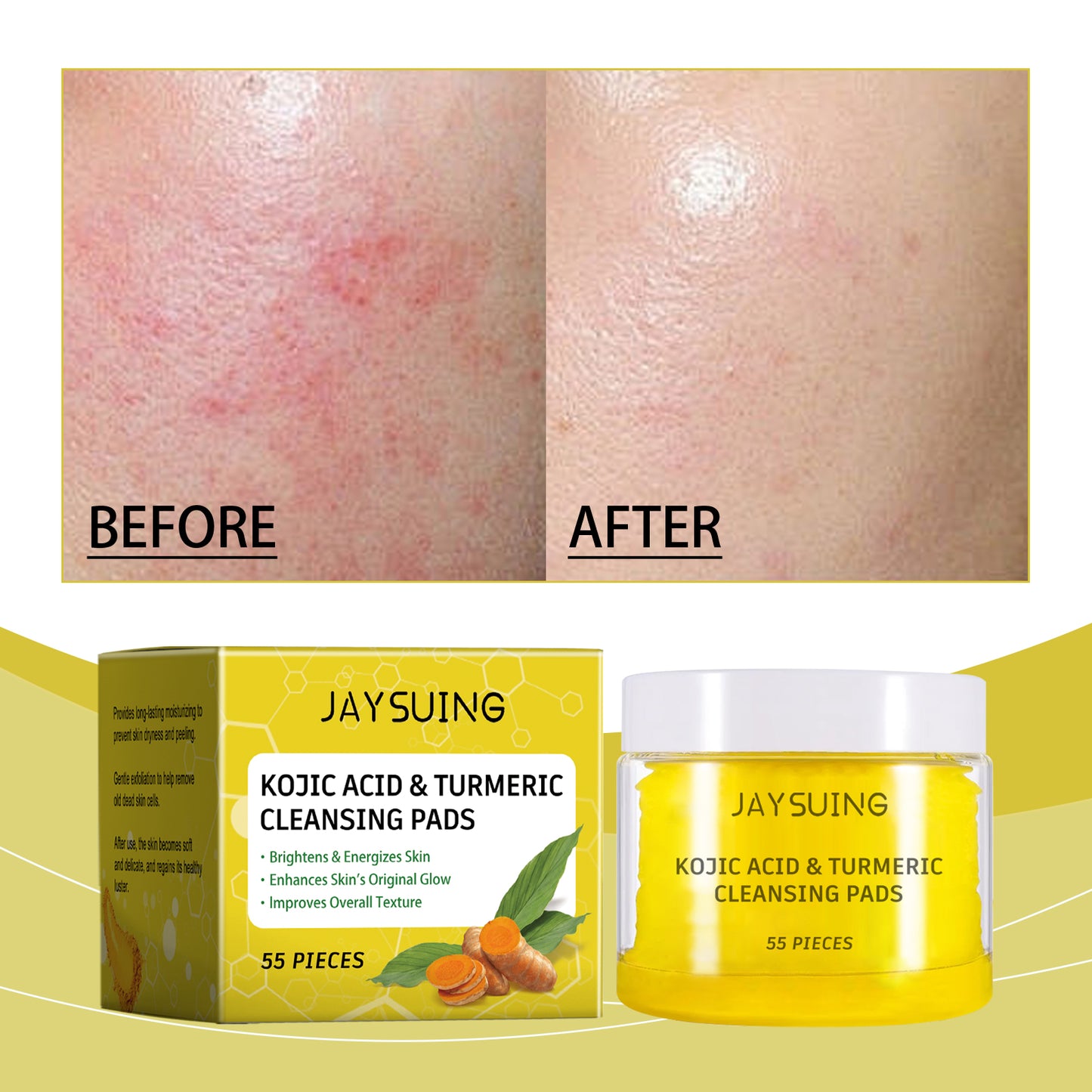Jaysuing Turmeric Cleaning Pad Gentle cleansing, repairing dull skin, hydrating, nourishing, and brightening complexion
