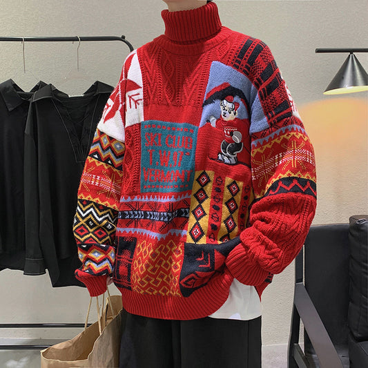 Christmas Sweater Men's And Women's Autumn And Winter High Collar