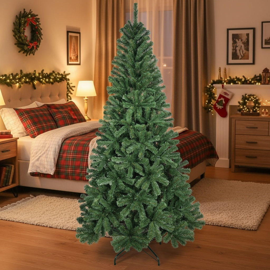 7FT Christmas Tree With 774 PVC Tips Hinged Metal Stand Natural Green Artificial Plant Holiday Decor For Office Apartment Party Use