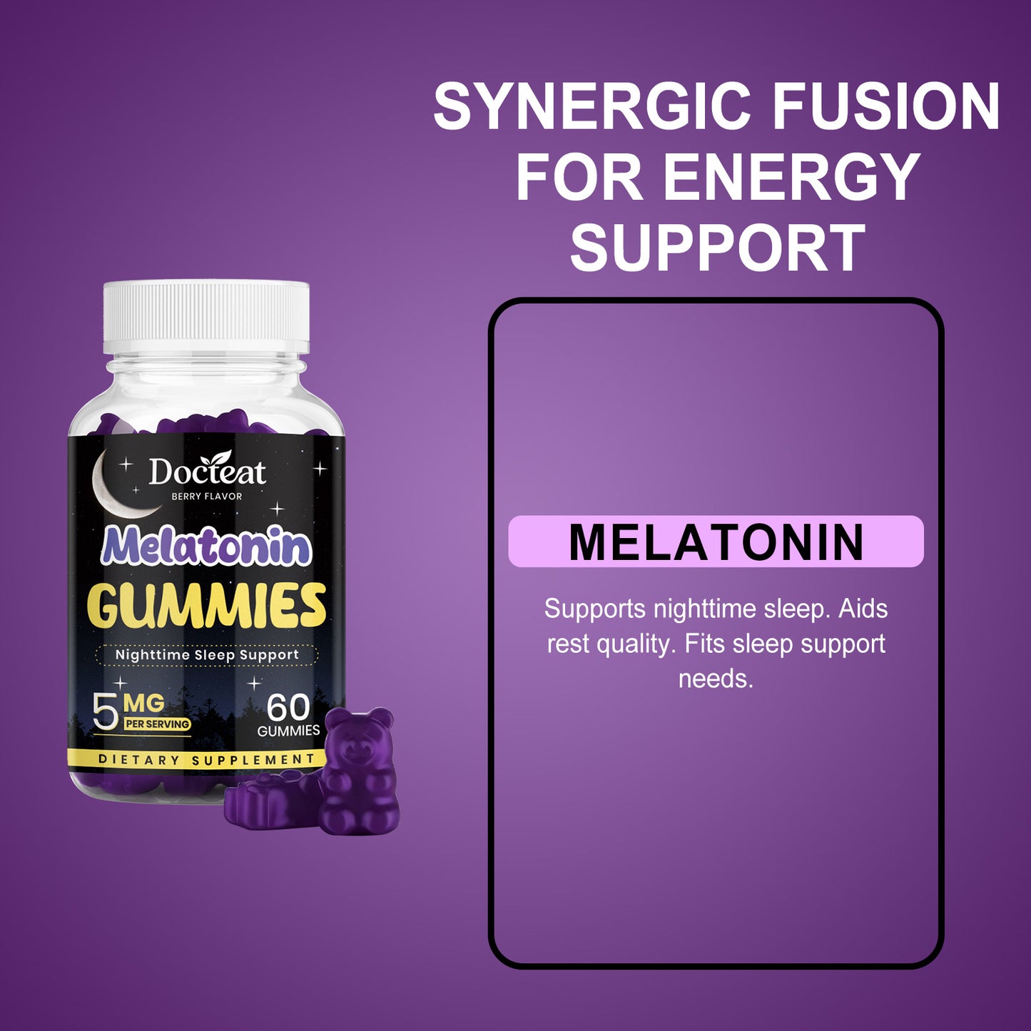 Docteat Sleep Gummies - Natural Sleep Support with GABA & L-Theanine, Non-Habit-Forming, Gentle Nighttime Relief for Restful Sleep & Morning Refreshment