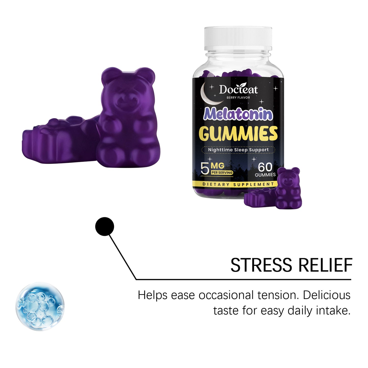 Docteat Sleep Gummies - Natural Sleep Support with GABA & L-Theanine, Non-Habit-Forming, Gentle Nighttime Relief for Restful Sleep & Morning Refreshment