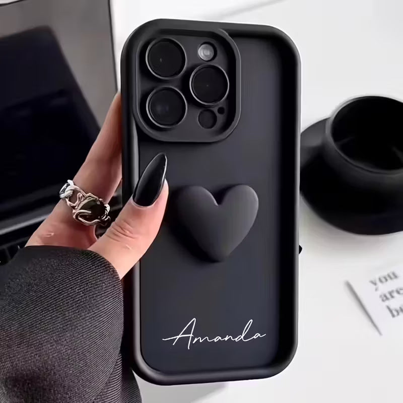 Simple And Stylish English Phone Case With 3D Heart