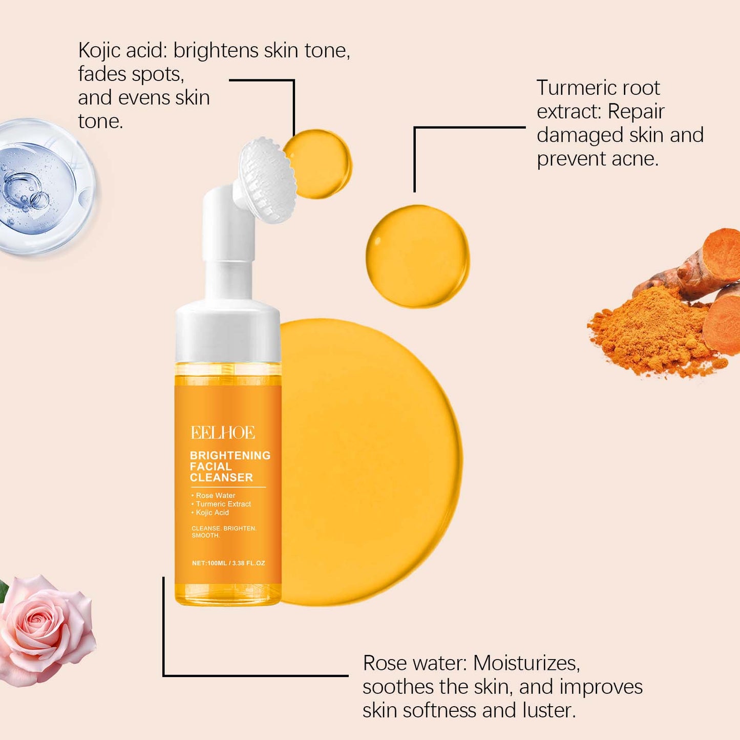 EELHOE Turmeric Pore Tightening Cleanser Cleans facial oil, moisturizes skin, hydrates, beautifies skin without tightness