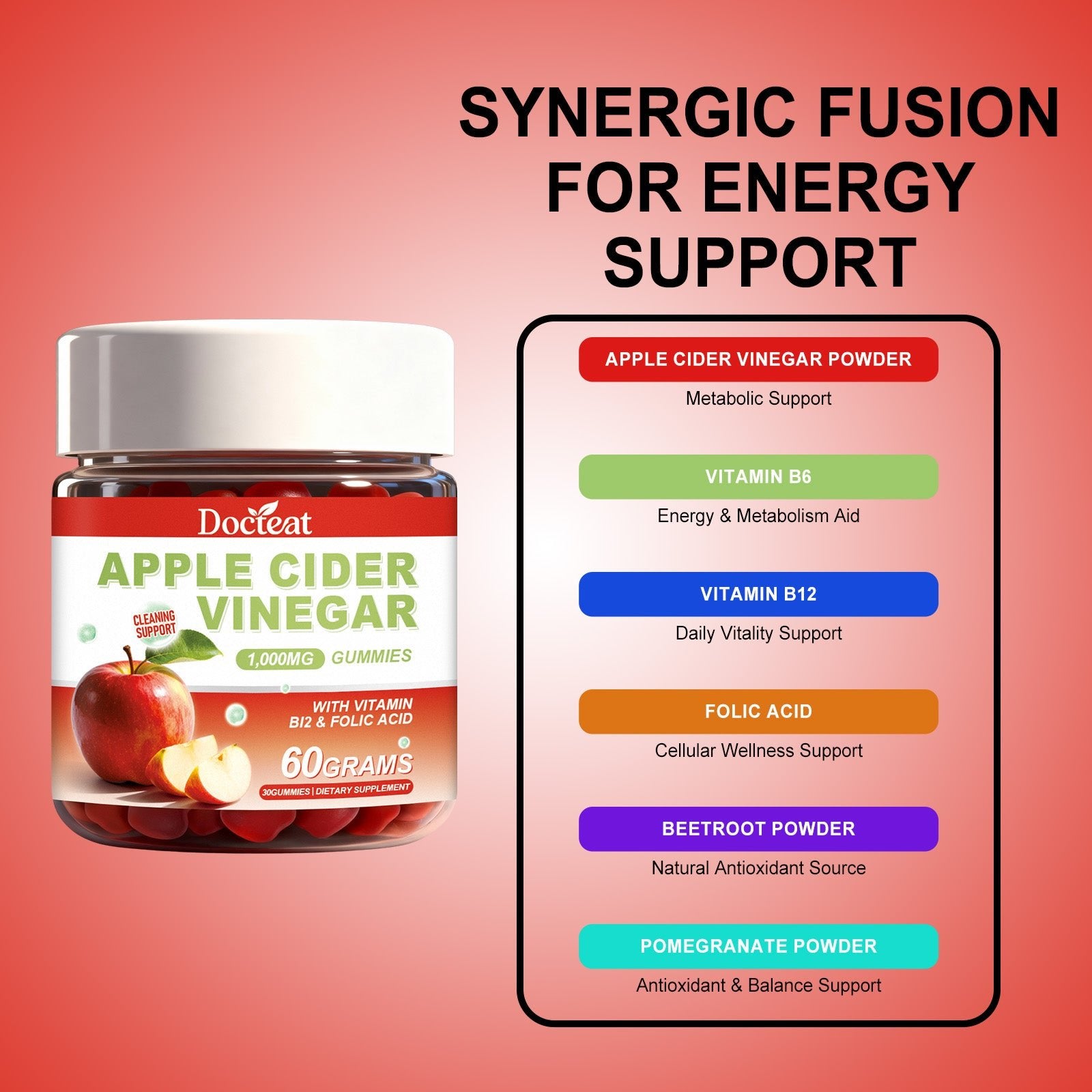 Docteat Apple Cider Vinegar Gummies - Boost Energy & Metabolism Daily