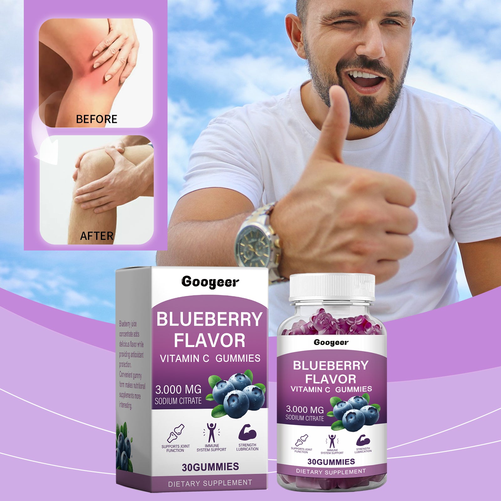 Googeer Keto Vitamin Gummies with Sodium Citrate & Vitamin C, 30 Counts - Supports Natural Satiety, Reduces Hunger, Convenient for Men & Women, Anytime Anywhere Snack