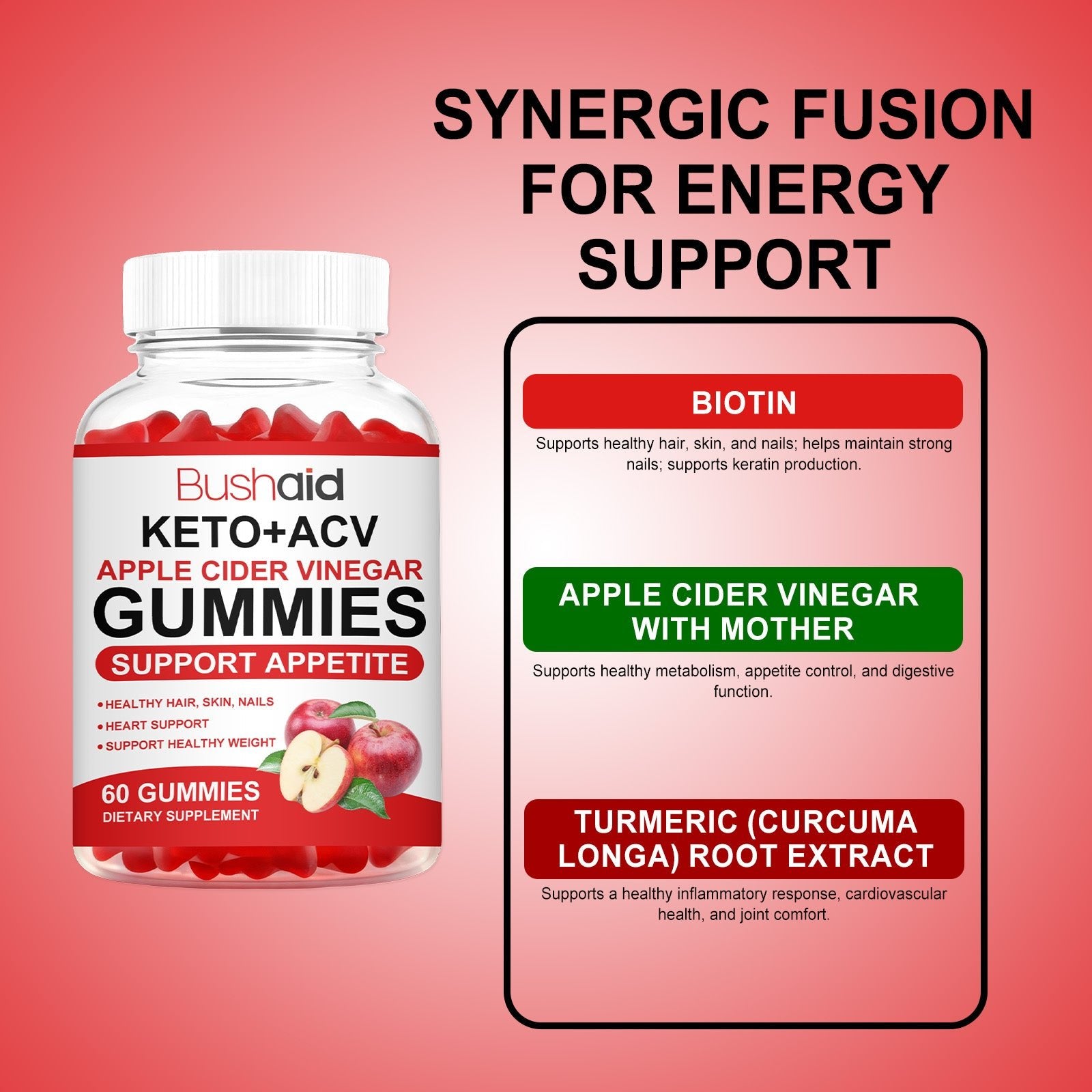 Keto Apple Cider Vinegar Gummies with Mother, Biotin & Turmeric - Keto-Friendly Supplement