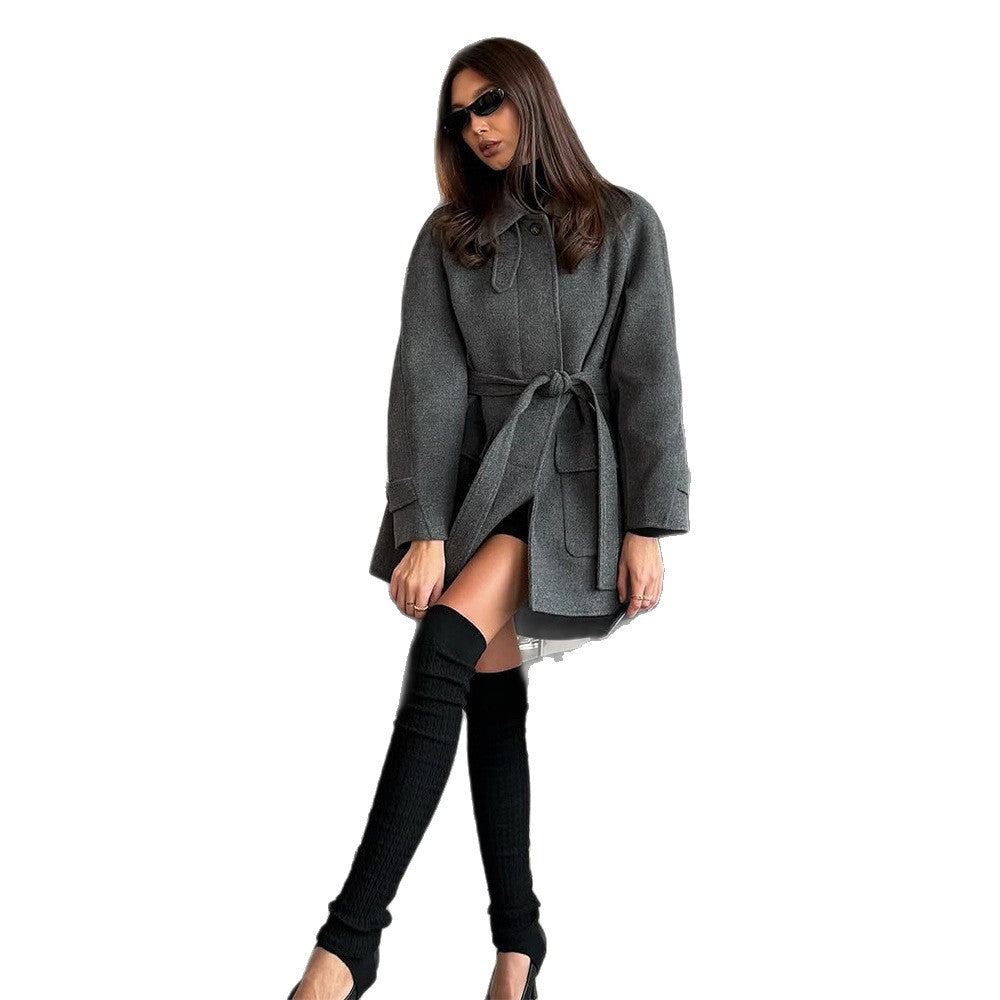 Polyester Women's Lace-up Button Trench Coat