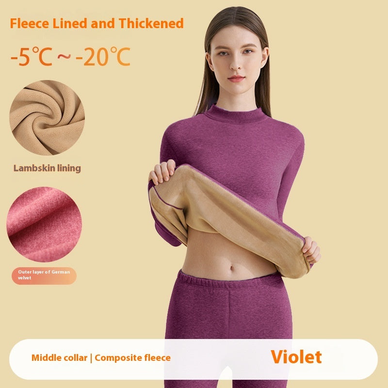 Thickened High-necked Lambswool Dralon Thermal Underwear Women's Suit