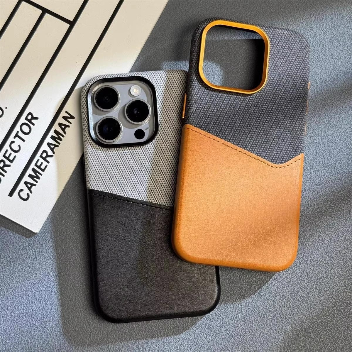Suitable For 17promax Phone Case Cloth Pattern Stitching Color Leather Magnetic Suction