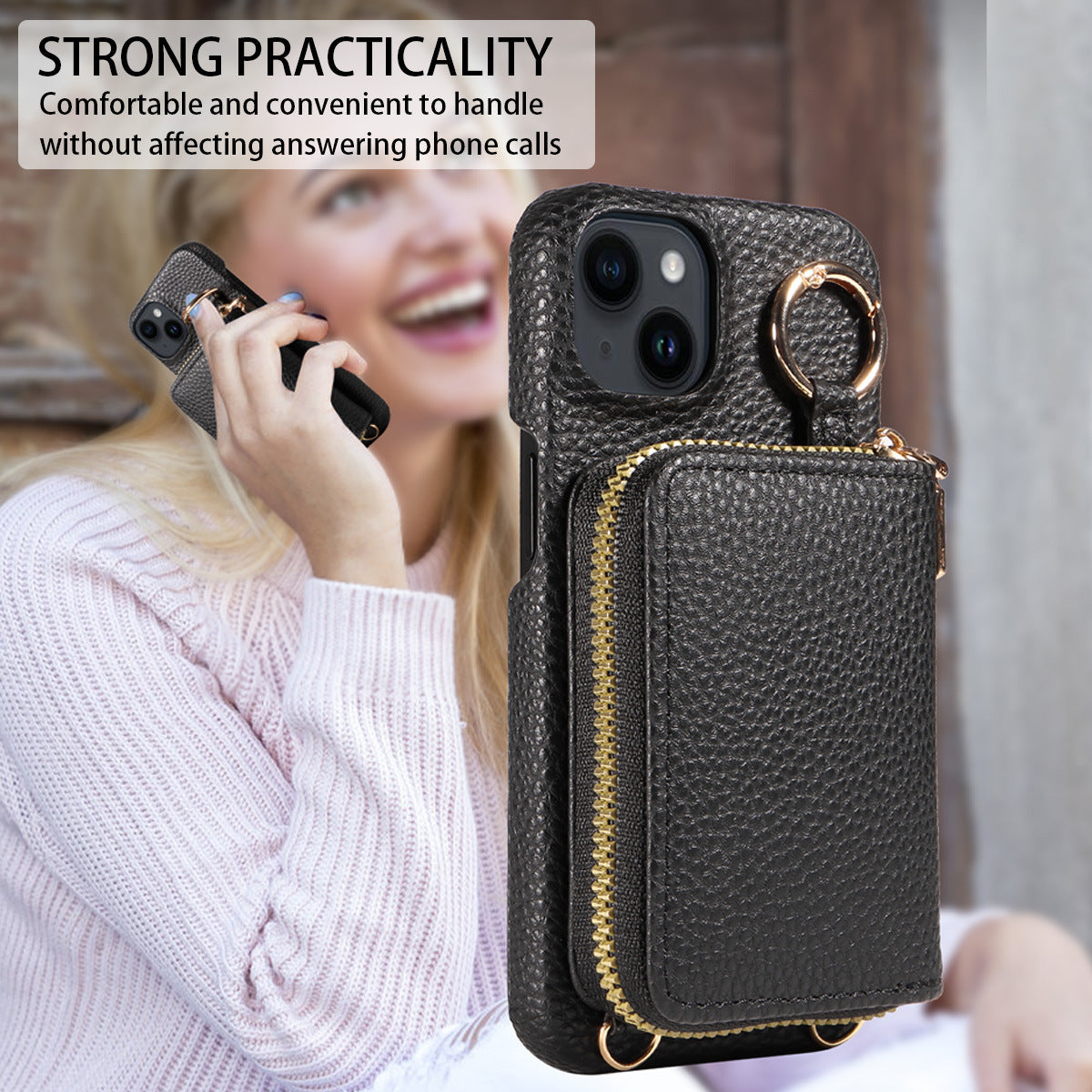 Mobile Phone Protective Case With Built-in Coin Purse, Anti-drop Leather Phone Case