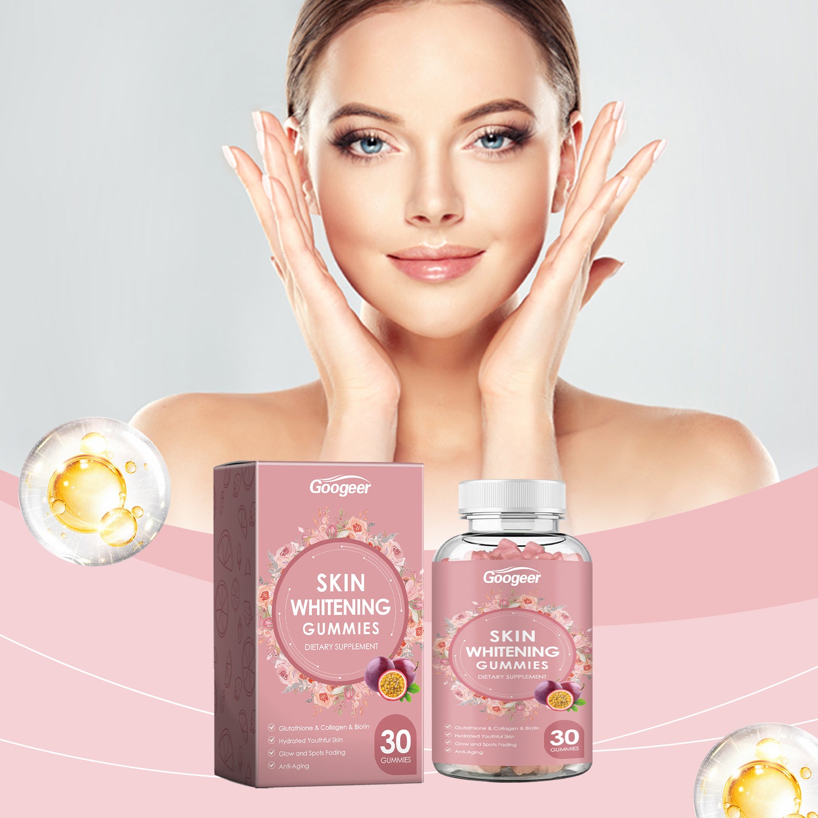 Googeer Glutathione Whitening Gummies with Citric Acid, Sodium Citrate & Vitamin C - 30 Counts, Supports Skin Radiance, Reduces Melanin Appearance, Antioxidant Protection