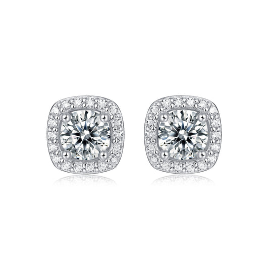 Square-shaped Stud Earrings - Set With 0.5-carat Top-quality Moissanite S925 Silver And Platinum-plated Stud Earrings, A Fashionable And Trendy Accessory That Can Be Tested With A Diamond Pen
