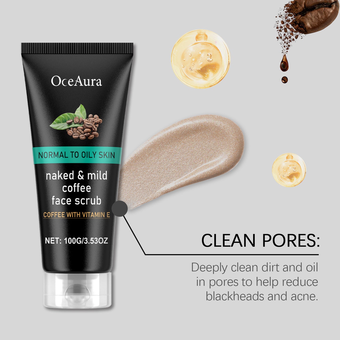 OceAura Caffeine Facial Cleanser Gentle Exfoliating Blackhead Facial Care Pore Cleansing Cleanser