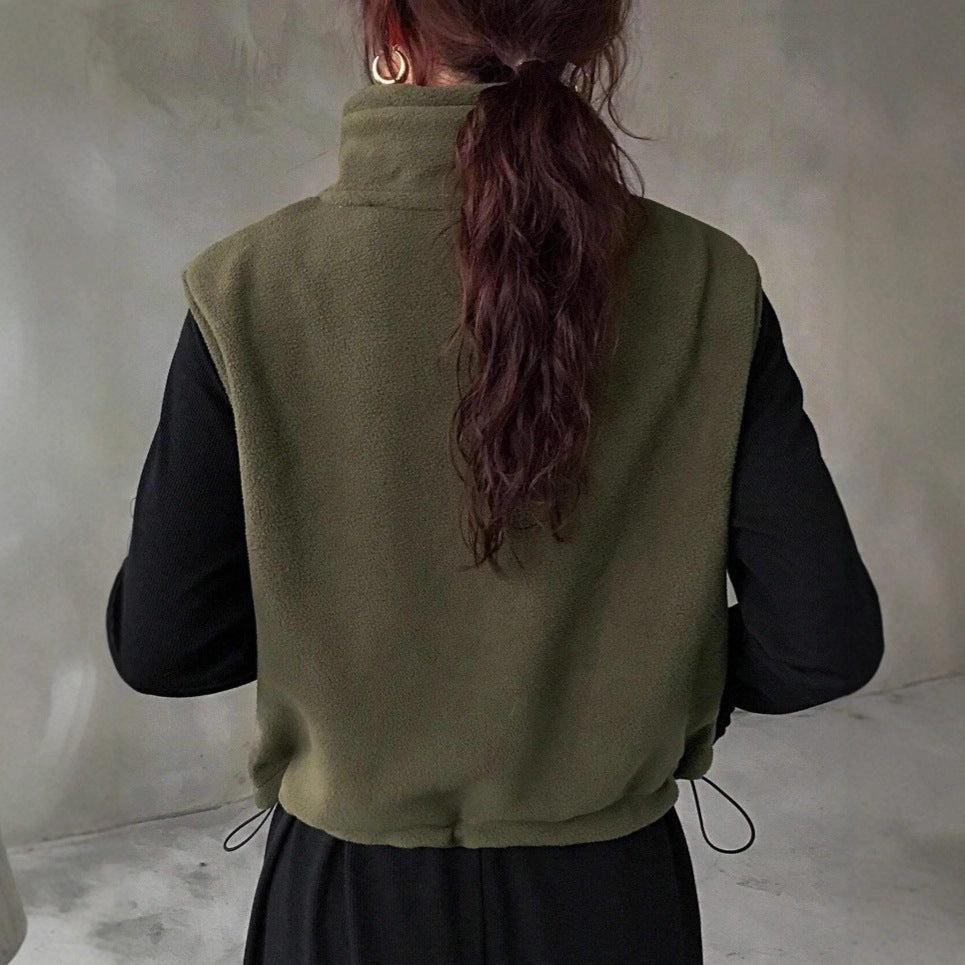 Loose Casual Vest Solid Color Zip Sleeveless Vest Jacket