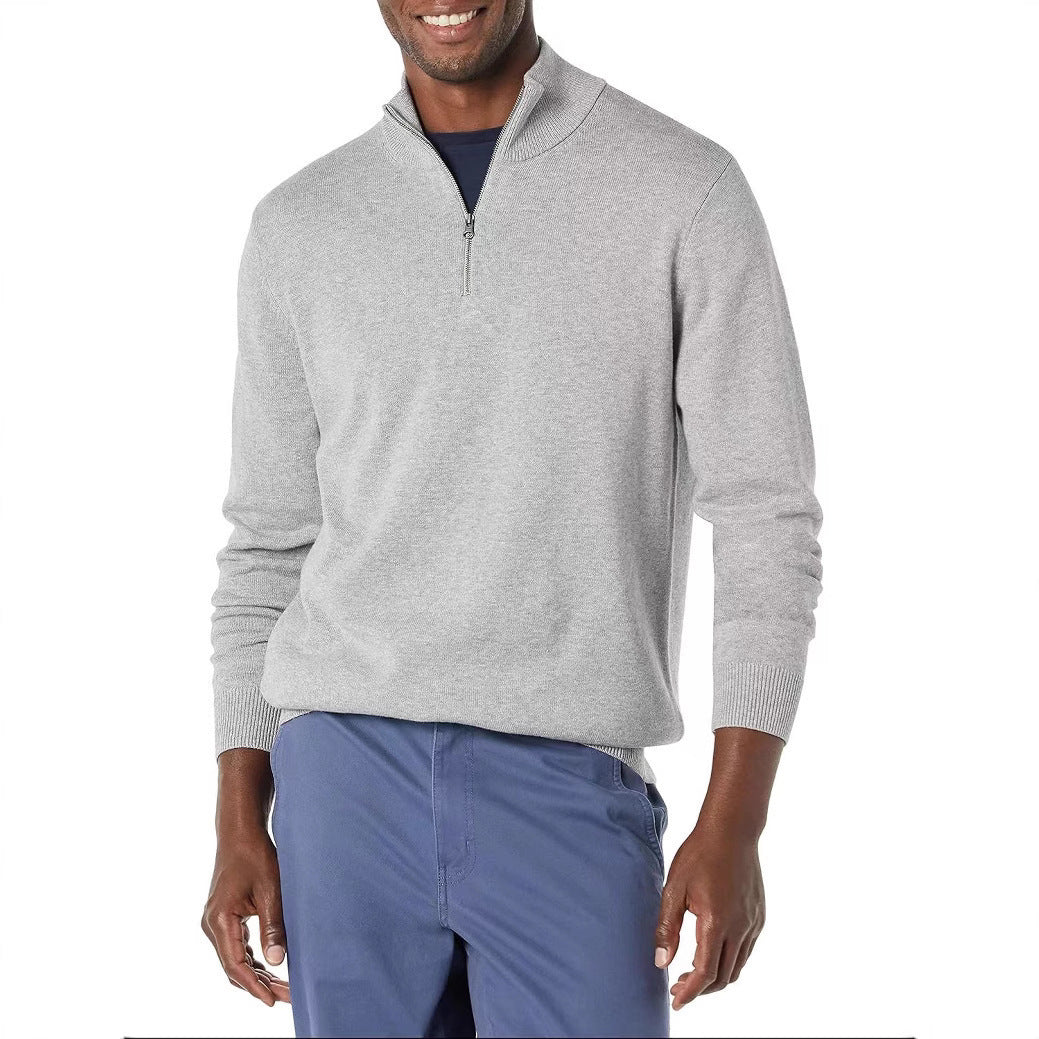 Men's Fashion Half Zipper Polo Sweater Casual Long Sleeve