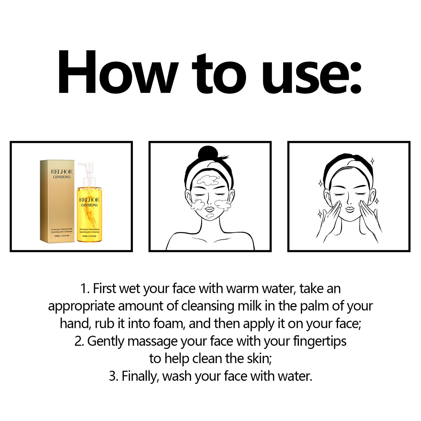 EELHOE Ginseng Facial Cleanser Gentle cleansing facial foam removes impurities, delicate and rich, moisturizing and easy to rinse off