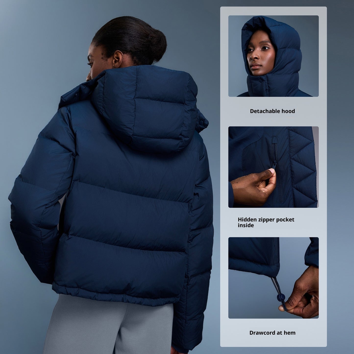 90 White Duck Down Women's New Winter Detachable Hooded Thick Warm Loose Fashion Coat