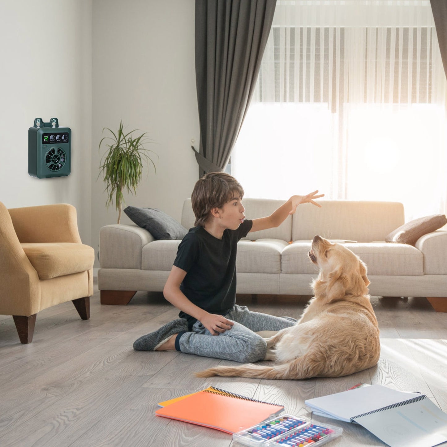 1Pc Anti-barking Device 49.2Feet Sensing Ultrasonic Bark Deterrent With 4 Frequency Levels 4 Sensitivity Levels Indoor Outdoor Dog Bark Control