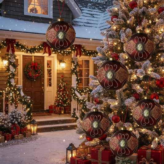 6PCS Set 3.9in Christmas Ball Ornaments For Tree Hanging Holiday Party & Home Festive Decor