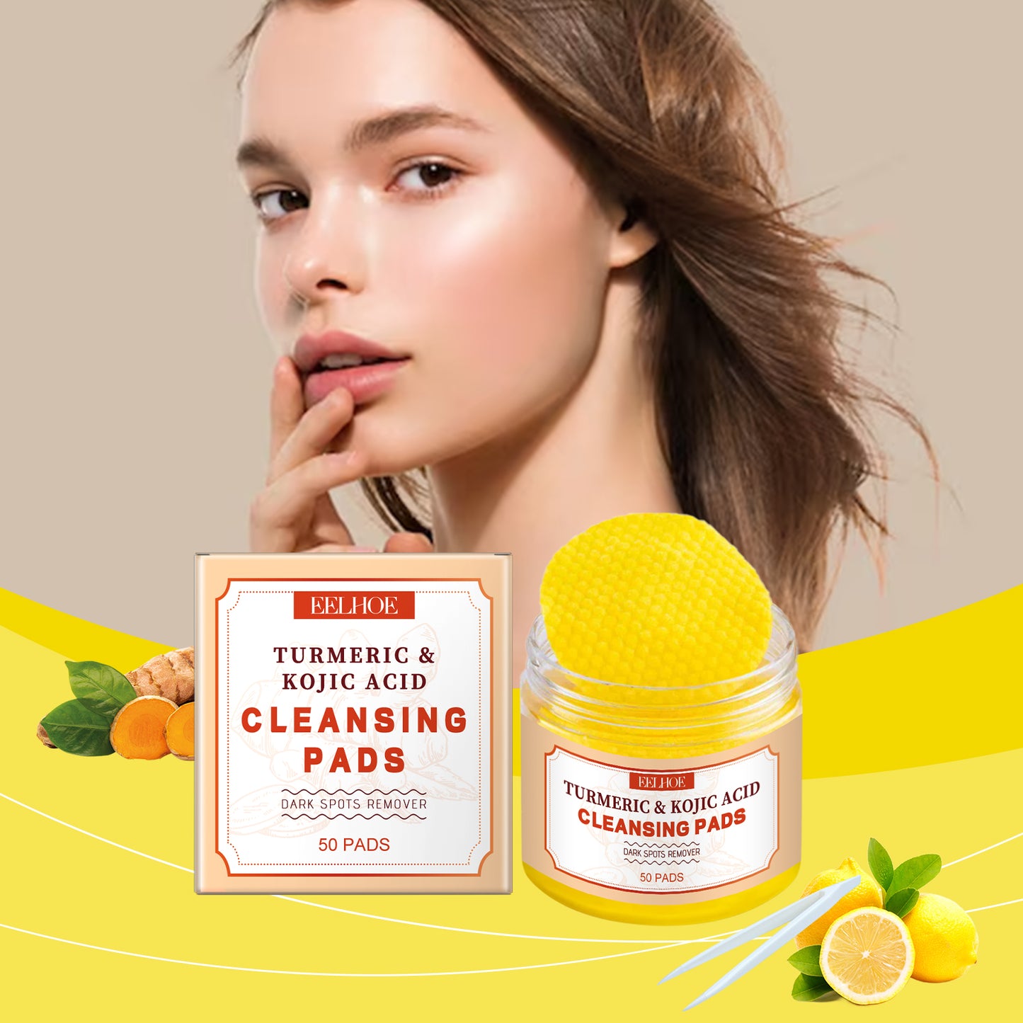 EELHOE Turmeric Exfoliating Cleansing Pads Repair and nourish delicate facial skin, gentle cleansing and thorough cleansing