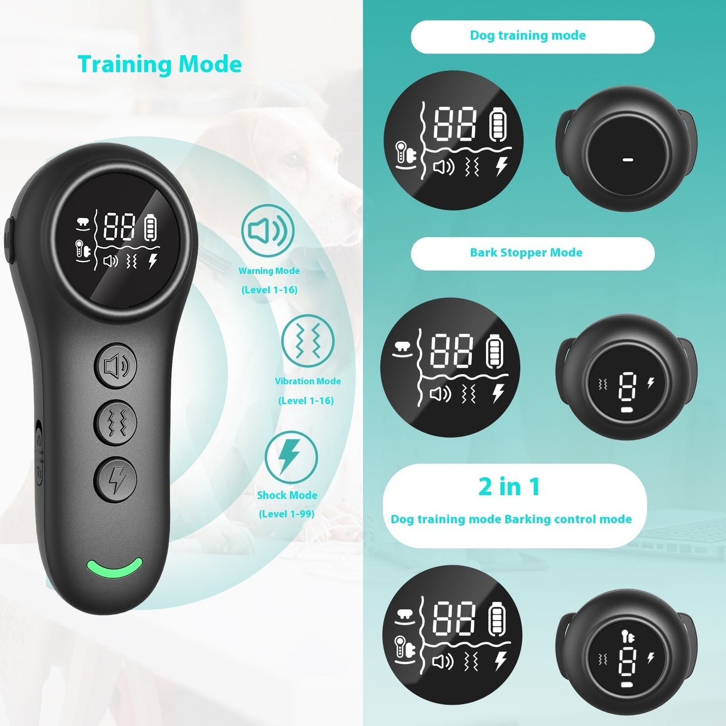 Multiple Training Modes Smart 3-in-1 Dog Trainer Bark Stopper