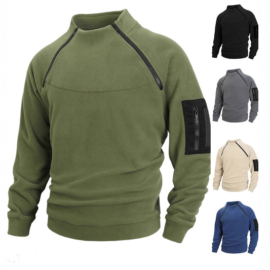Stand Collar Long Sleeve Pullover Leisure Coral Fleece Coat Men