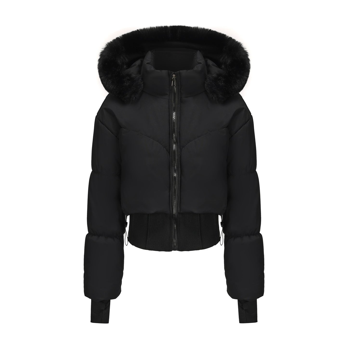 Women's Waist-tight Big Fur Collar Hooded Short Cotton Jacket